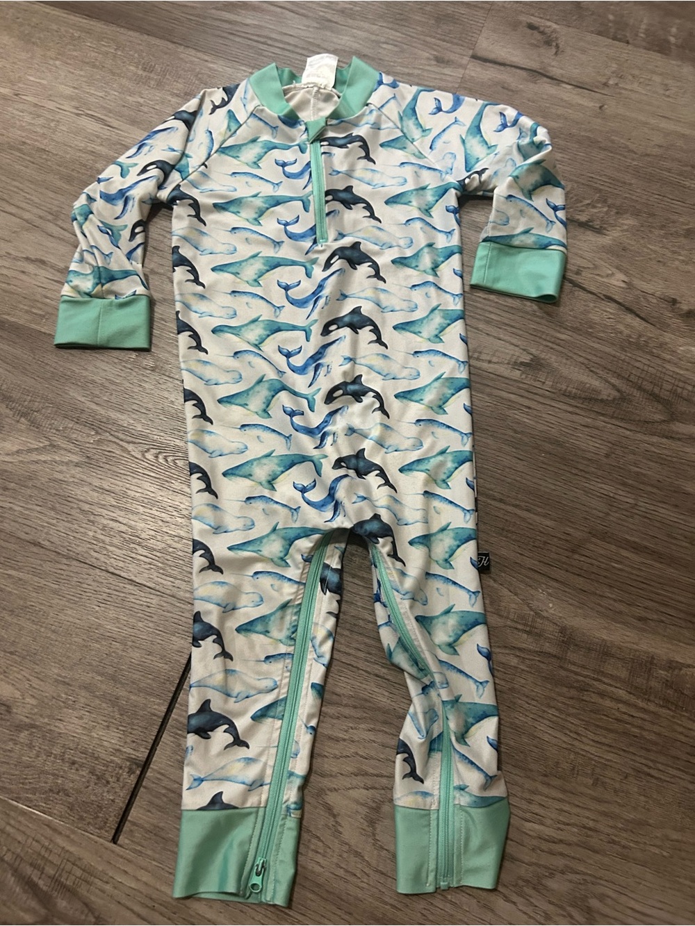 Kids marine Print One-Piece Swimsuit/UV guard in Mint